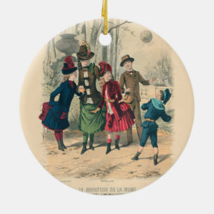 Adorno De Cerámica Niños Victorianos Antiguos Juegan con Pelota 1880 
