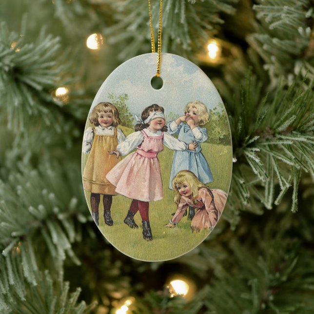 Adorno De Cerámica Niños victorianos de época juegan al blasfemo de c (Árbol)