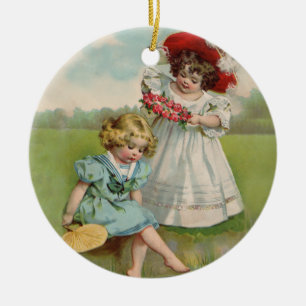 Adorno De Cerámica Niños Victorianos Jardín de Verano Antiguo