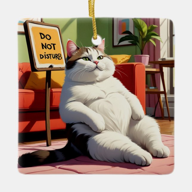 Adorno De Cerámica No molestar a la Grasa Gato Funny (Anverso)