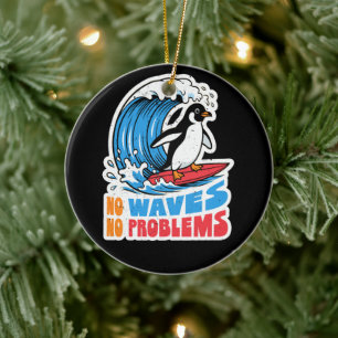 Adorno De Cerámica No olas No problemas Pingüino divertido surfeando 