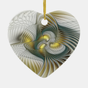 Adorno De Cerámica Noble Golden Abstract Fantasy Fractal Heart