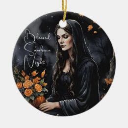 Adorno De Cerámica Noche Bendita de Samhain Halloween Otoño Bruja