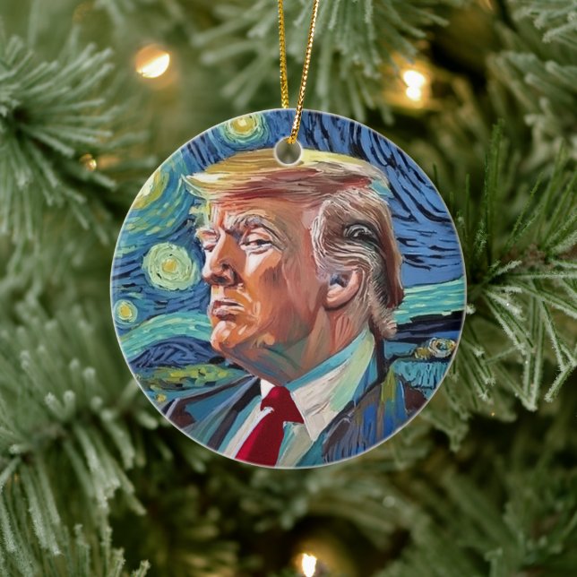 Adorno De Cerámica Noche de Donald Trump Starry Estilo de arte Van Go (Árbol)
