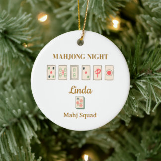 Adorno De Cerámica Noche de Mahjong Personalizada Navidad - Nombre de