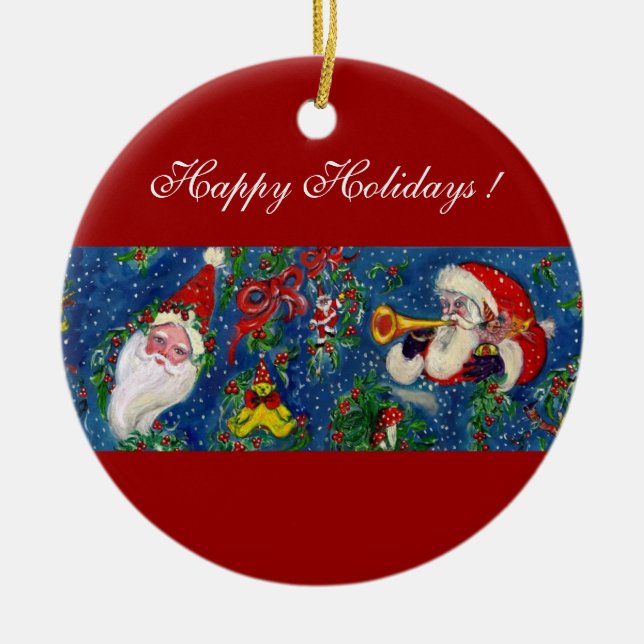 Adorno De Cerámica NOCHE DE NAVIDADES MUSICALES, SANTA BUGLER Red Hea (Frente)