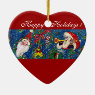 Adorno De Cerámica NOCHE DE NAVIDADES MUSICALES, SANTA BUGLER Red Hea