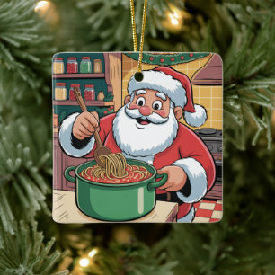 Adorno De Cerámica Noche de Pasta Personalizada con Santa Chef