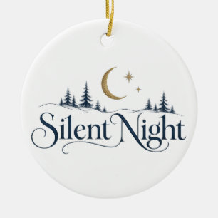 Adorno De Cerámica Noche de Paz Navidad Luna y Abetos Fiesta