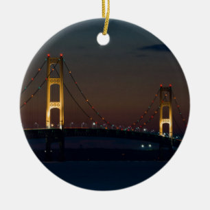 Adorno De Cerámica Noche En El Puente Mackinac