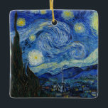 Adorno De Cerámica Noche estrellada, 1889, por Vincent van Gogh<br><div class="desc">Noche estrellada,  1889,  por Vincent van Gogh. Se ve desde la ventana de la sala de asilo de Saint-Rémy-de-Provence,  orientada al este,  justo antes de la salida del sol,  con la adición de un pueblo imaginario.</div>