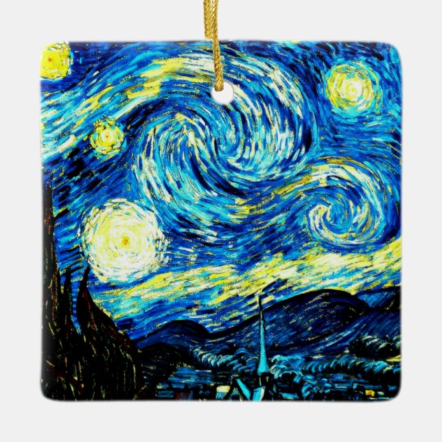Adorno De Cerámica Noche estrellada, famosa pintura de van Gogh, (Anverso)