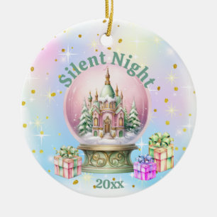 Adorno De Cerámica Noche silenciosa - Vintage Globe Sleigh y Snowman