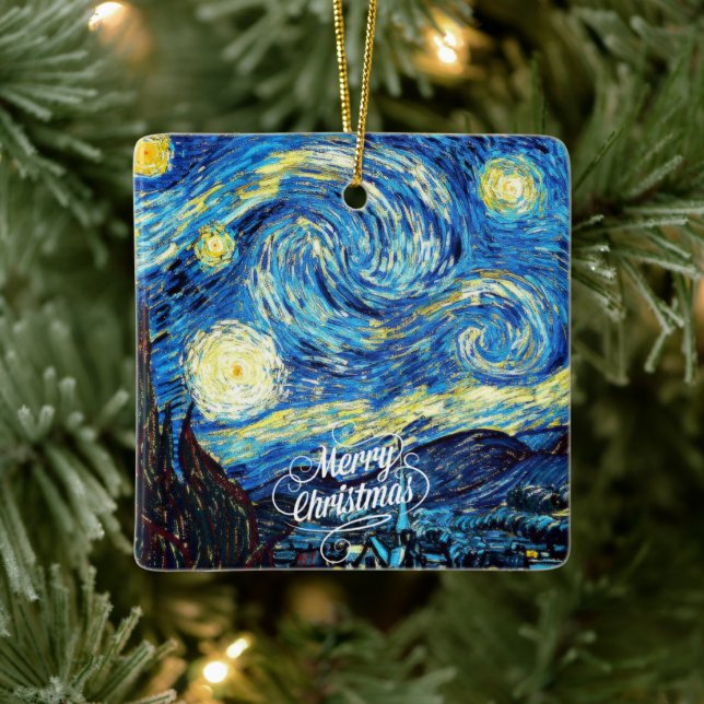 Adorno De Cerámica Noche Van Gogh-Starry, Feliz Navidad, (Árbol)