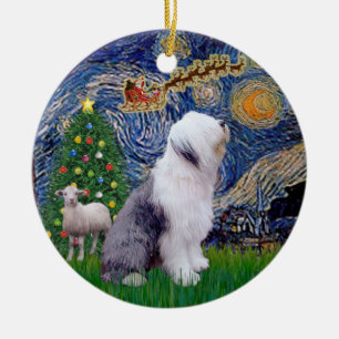 Adorno De Cerámica Nochebuena estrellada nocturna - Sheepdog inglés v