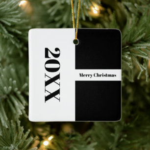 Adorno De Cerámica Nochebuena moderna Minimalista en blanco y negro