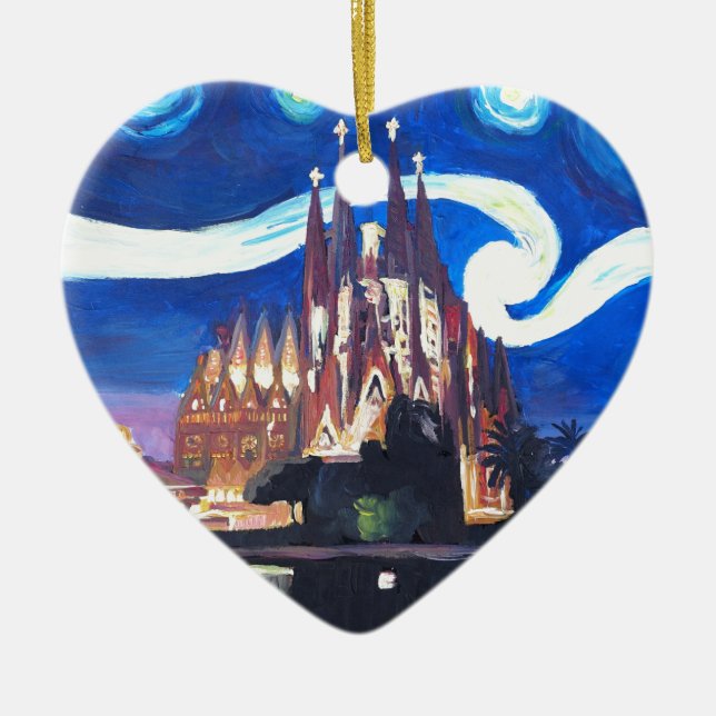 Adorno De Cerámica Noches estrelladas en Sagrada Familia en Barcelona (Frente)
