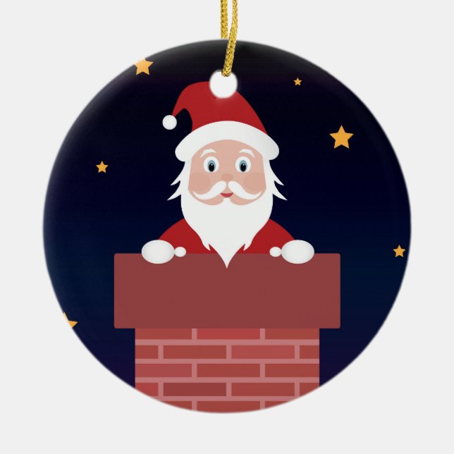 Adorno De Cerámica Nochevieja Papá Noel en la chimenea (Frente)
