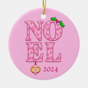 Adorno De Cerámica NOEL en un patrón rosado de árbol de Navidad