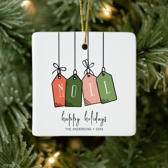 Adorno De Cerámica Noel moderno Felices Fiestas (Árbol)