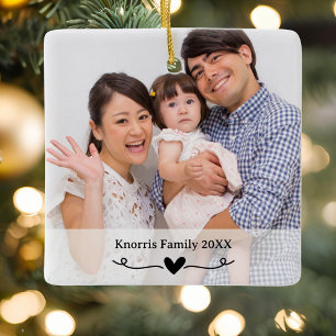 Adorno De Cerámica Nombre de Familia Año Corazón Foto Navidad Moderna