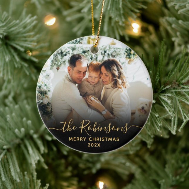 Adorno De Cerámica Nombre de familia de guión moderno Foto Feliz Navi (Árbol)