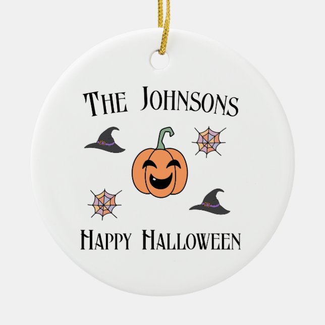 Adorno De Cerámica Nombre de familia de Halloween (Frente)