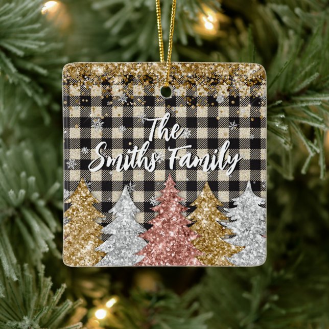 Adorno De Cerámica Nombre De Familia De navidades Y Purpurinas (Árbol)