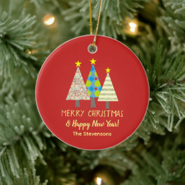 Adorno De Cerámica Nombre de familia del árbol de Navidad rojo