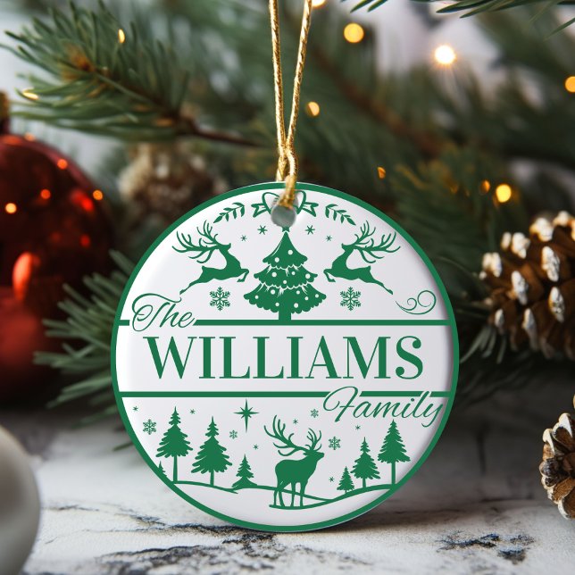 Adorno De Cerámica Nombre de familia Keepsake Personalizado de Navida (Family Name Keepsake Classic Christmas Custom Ceramic Ornament. Just add your family name!)