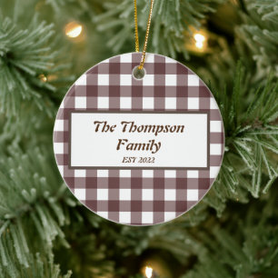 Adorno De Cerámica Nombre de familia personalizada Cute Purple Plaid