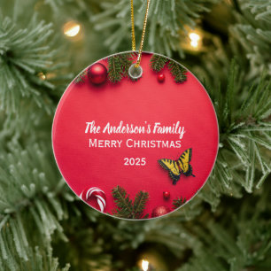 Adorno De Cerámica Nombre de familia personalizado con mariposa