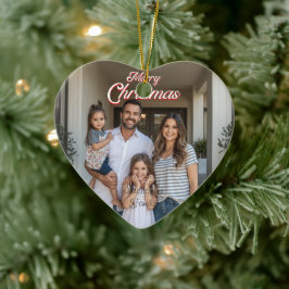 Adorno De Cerámica Nombre de familia personalizado y Navidad con foto