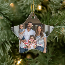 Adorno De Cerámica Nombre de familia personalizado y Navidad con foto