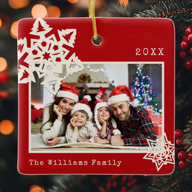 Adorno De Cerámica Nombre de familia Rustic Modern Photo DIY Snowflak (Subido por el creador)