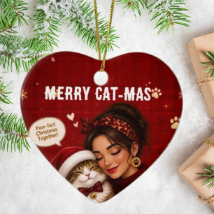 Adorno De Cerámica Nombre de foto de Navidad escarlata Cat-Mas alegre
