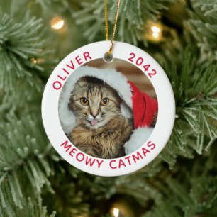 Adorno De Cerámica Nombre de foto divertida de gato Meowy Catmas