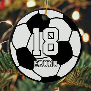 Adorno De Cerámica Nombre de fútbol soccer y número de camiseta negro