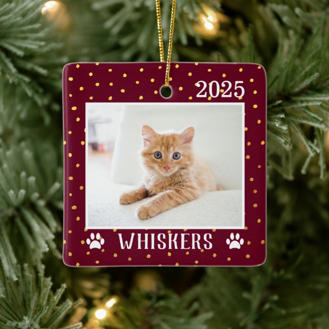Adorno De Cerámica Nombre de gato Personalizado circular Año impresió (Árbol)