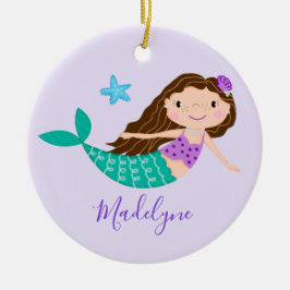 Adorno De Cerámica Nombre de guion de Navidad de Sirena Morada