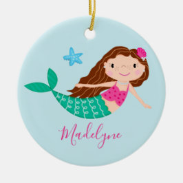 Adorno De Cerámica Nombre de guión de sirena azul de Navidad