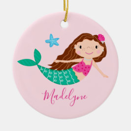 Adorno De Cerámica Nombre de guion de sirena rosa de Navidad