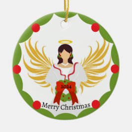 Adorno De Cerámica Nombre de la familia de la guirnalda verde roja de