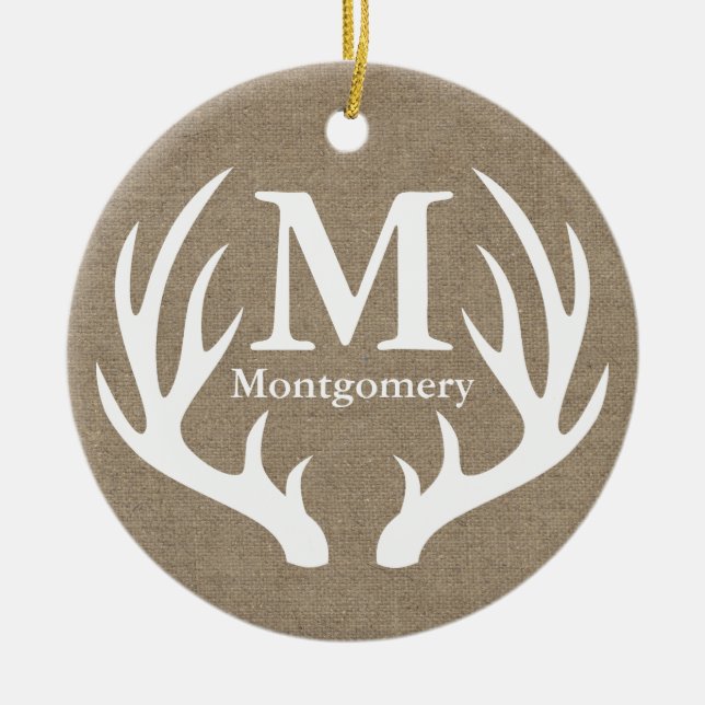 Adorno De Cerámica Nombre de la familia Rústica de Antlers de ciervos (Frente)