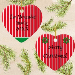 Adorno De Cerámica Nombre de la familia y año en franjas rojas y blan