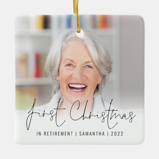 Adorno De Cerámica Nombre de la foto Año primer Navidad retirado (Anverso)