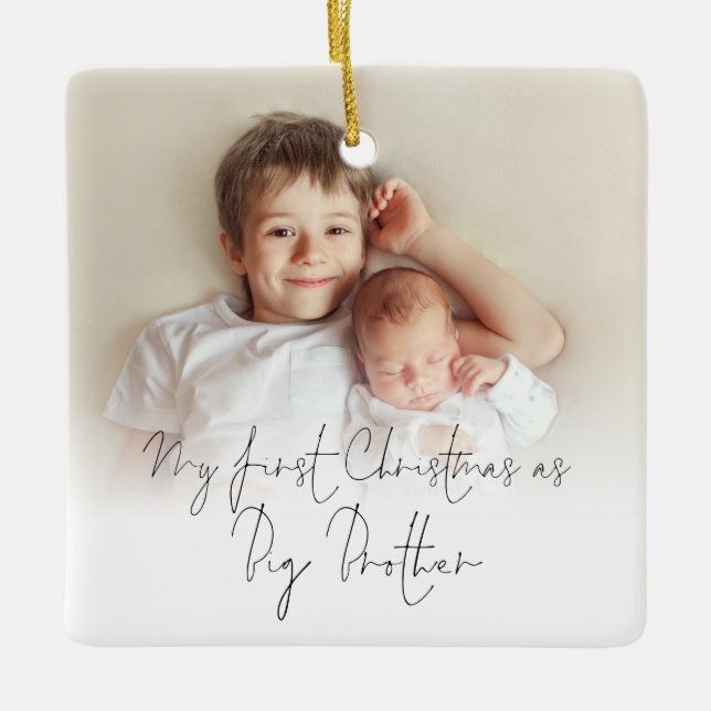 Adorno De Cerámica Nombre de la foto Año Primera Navidad Gran Hermano (Anverso)