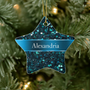 Adorno De Cerámica Nombre de los Navidades Purpurinas de Chunky Blue 
