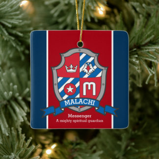 Adorno De Cerámica Nombre de Malachi que significa escudo águila pers