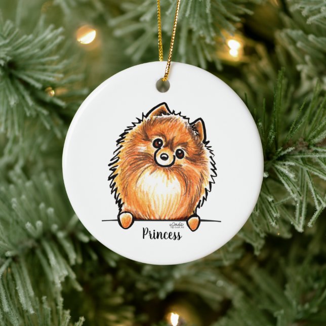 Adorno De Cerámica Nombre de Mascota panomerano rojo personalizado (Árbol)